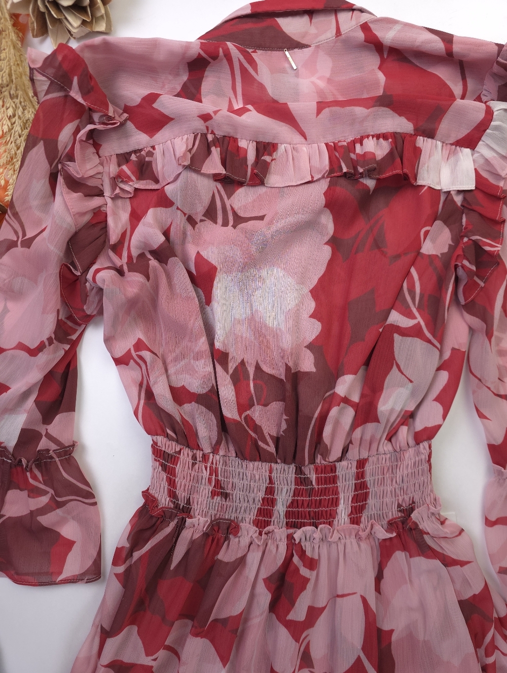 New Misa Los Angeles Stunning Magenta & Pink Floral Tiered Maxi Dress Sz S - Picture 12 of 13